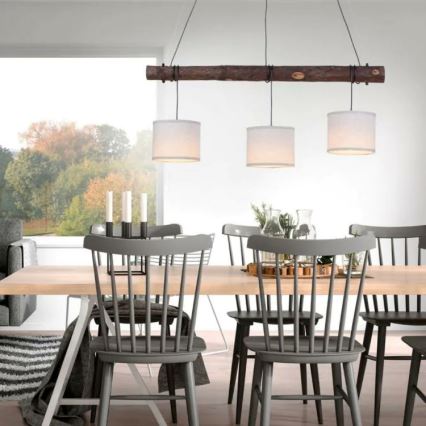 Leuchten Direkt 11238-79 - Hanglamp aan kabel BARK 3xE27/40W/230V hout