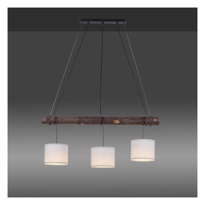 Leuchten Direkt 11238-79 - Hanglamp aan kabel BARK 3xE27/40W/230V hout
