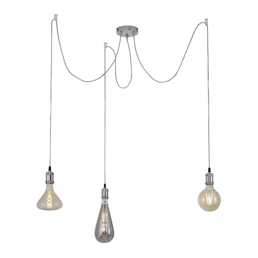 Leuchten Direkt 13571-55 - Hanglamp aan een koord DIY 3xE27/60W/230V spin mat chroom