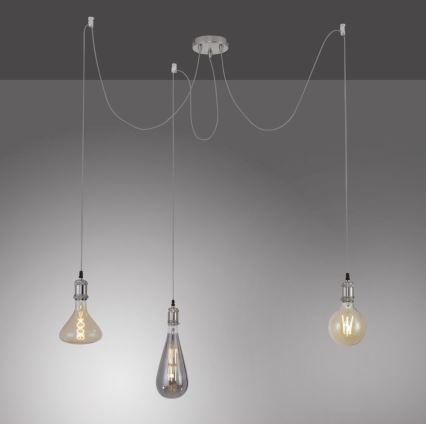 Leuchten Direkt 13571-55 - Hanglamp aan een koord DIY 3xE27/60W/230V spin mat chroom