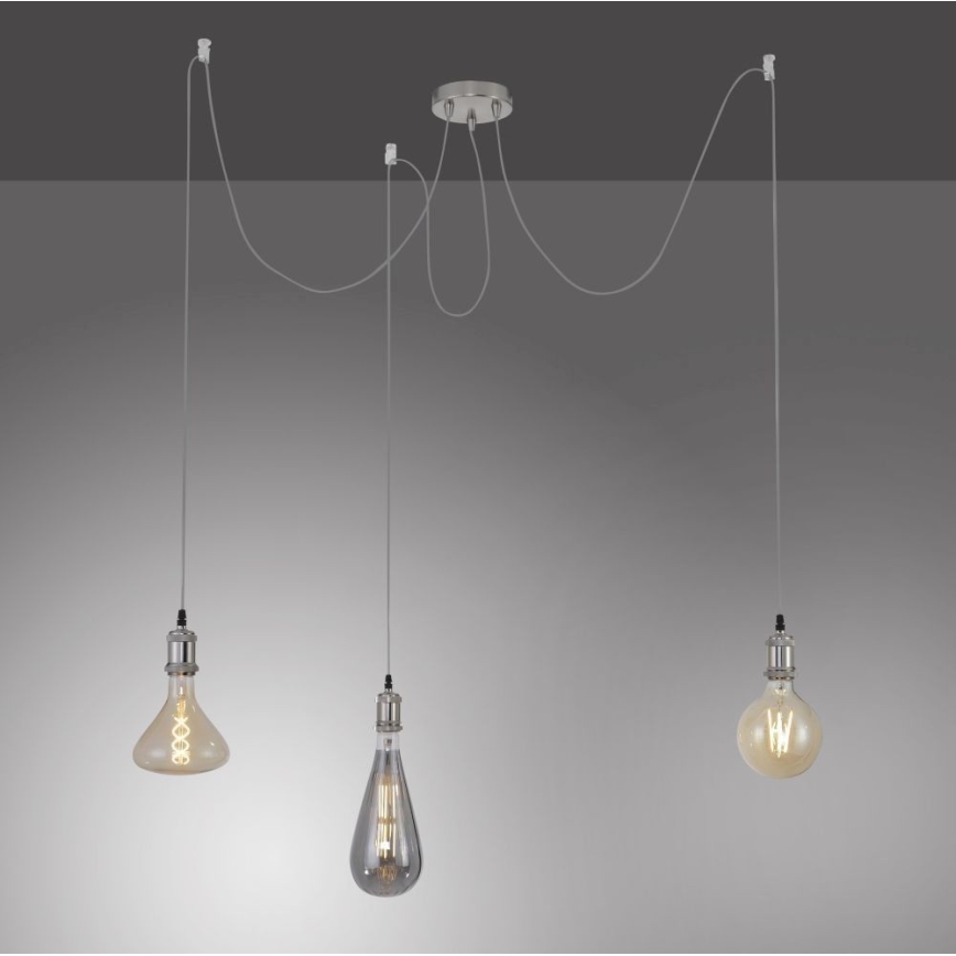 Leuchten Direkt 13571-55 - Hanglamp aan een koord DIY 3xE27/60W/230V spin mat chroom