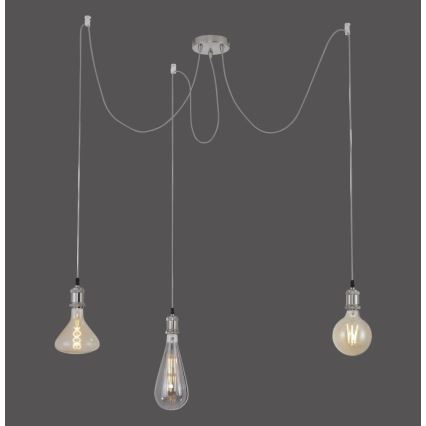 Leuchten Direkt 13571-55 - Hanglamp aan een koord DIY 3xE27/60W/230V spin mat chroom
