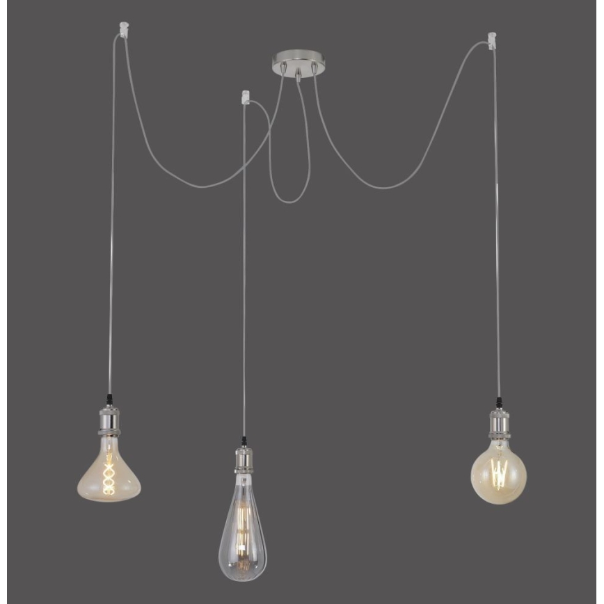 Leuchten Direkt 13571-55 - Hanglamp aan een koord DIY 3xE27/60W/230V spin mat chroom