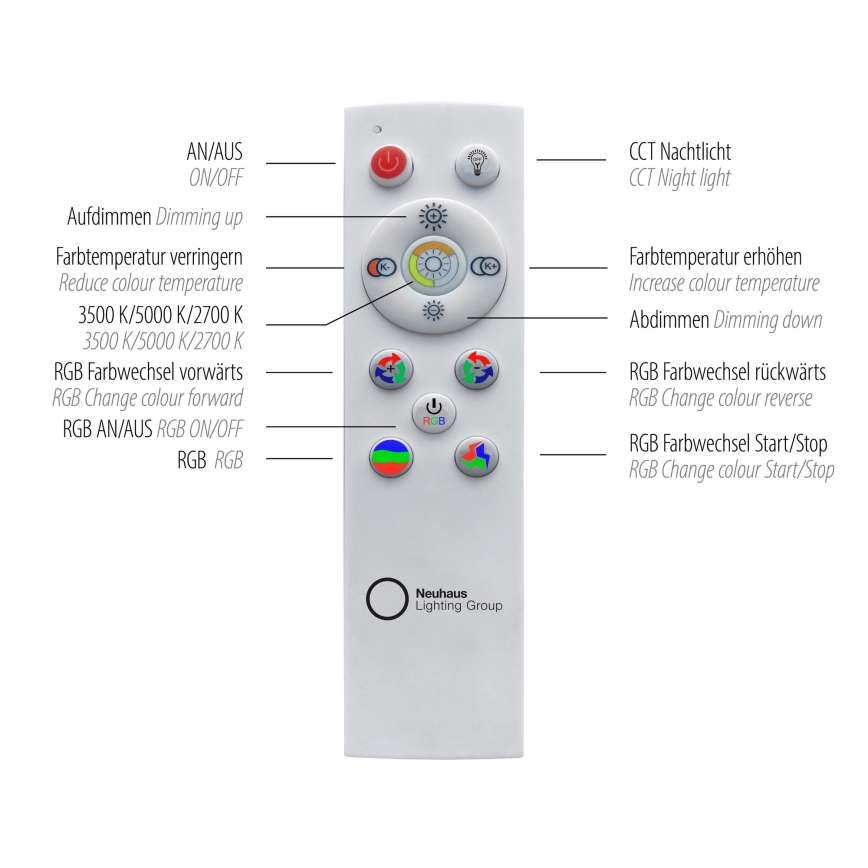 Leuchten Direkt 15411-21 - LED RGB dimbare plafondlamp CYBA LED/26W/230V + afstandsbediening