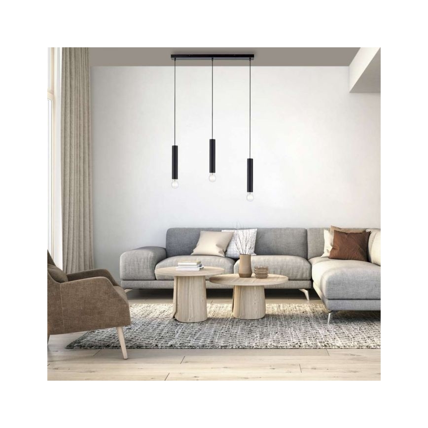 Leuchten Direkt 15618-18 - Hanglamp aan een koord BRUNA 3xE27/60W/230V zwart