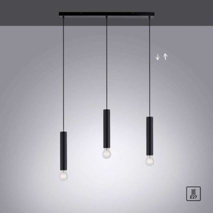 Leuchten Direkt 15618-18 - Hanglamp aan een koord BRUNA 3xE27/60W/230V zwart