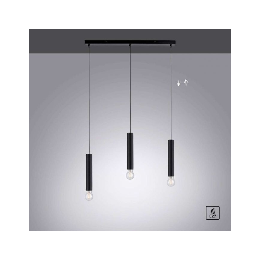Leuchten Direkt 15618-18 - Hanglamp aan een koord BRUNA 3xE27/60W/230V zwart