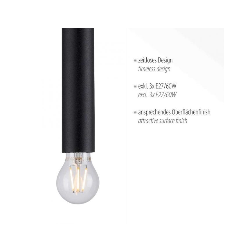Leuchten Direkt 15618-18 - Hanglamp aan een koord BRUNA 3xE27/60W/230V zwart