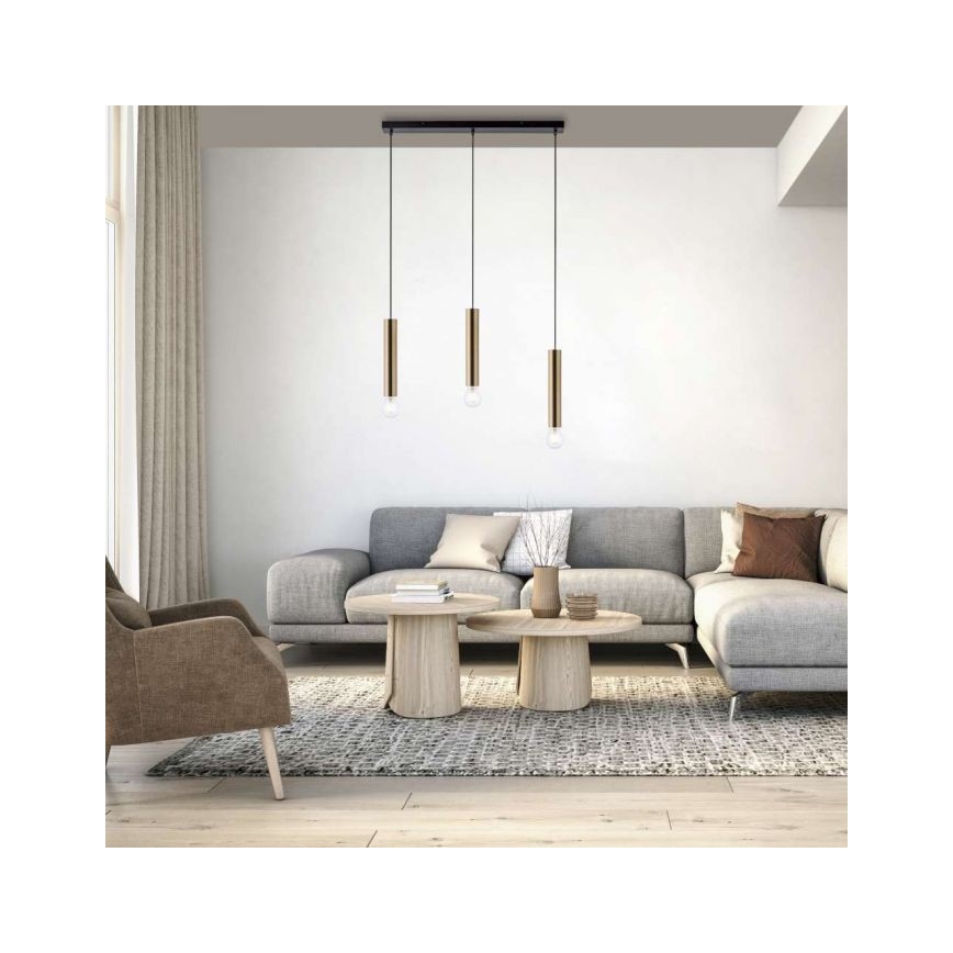 Leuchten Direkt 15618-60 - Hanglamp aan een koord BRUNA 3xE27/60W/230V messing