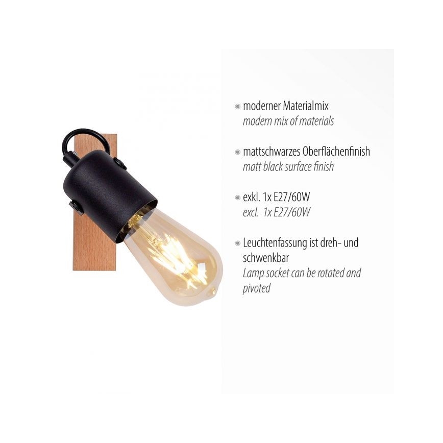 Leuchten Direkt 15631-18 - Wandspot CANOP 1xE27/60W/230V acacia