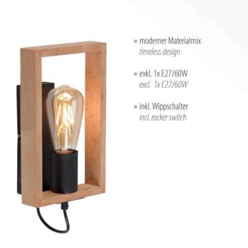 Leuchten Direkt 15654-18 - Wandlamp FRANKY 1xE27/60W/230V acacia