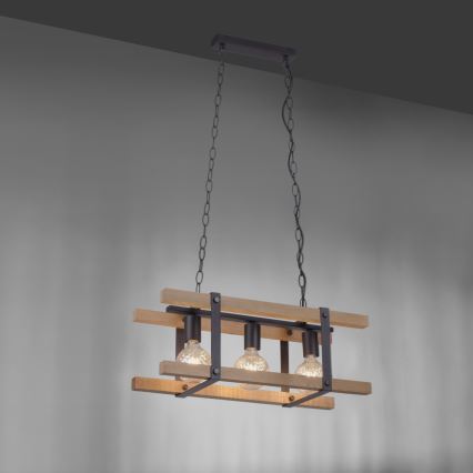 Leuchten Direkt 15683-79 - Hanglamp aan een ketting EDITH 3xE27/60W/230V grenen