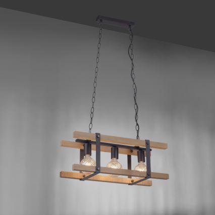 Leuchten Direkt 15683-79 - Hanglamp aan een ketting EDITH 3xE27/60W/230V grenen