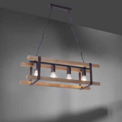 Leuchten Direkt 15684-79 - Hanglamp aan een ketting EDITH 4xE27/60W/230V grenen