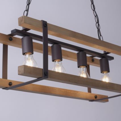 Leuchten Direkt 15684-79 - Hanglamp aan een ketting EDITH 4xE27/60W/230V grenen