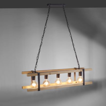 Leuchten Direkt 15685-79 - Hanglamp aan een ketting EDITH 5xE27/60W/230V grenen