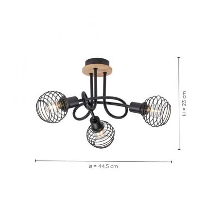 Leuchten Direkt 15923-79 - Bevestigde hanglamp EUGEN 3xE14/40W/230V eiken