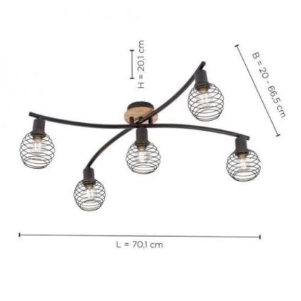 Leuchten Direkt 15925-79 - Bevestigde hanglamp EUGEN 5xE14/40W/230V eiken