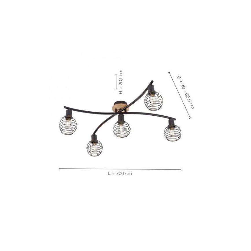 Leuchten Direkt 15925-79 - Bevestigde hanglamp EUGEN 5xE14/40W/230V eiken