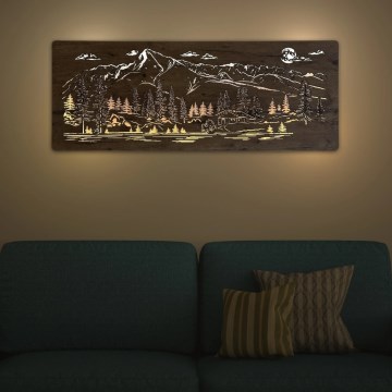 Li-Go 23521/OVL/DUB3 - Dimbare LED-wanddecoratie LED/10W/5V 30000 mAh 130x50 cm eik/chalet in de bergen