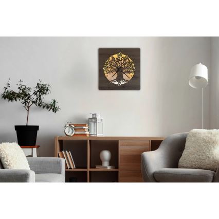 Li-Go 23537/DUB2 - dimbare LED-klok LED/10W/5V 20000 mAh 42x42 cm eiken/olijfhout, rond + afstandsbediening