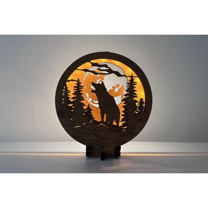 Li-Go 23574/DUB2 - Dimbare LED-tafeldecoratie LED/12W/230V 20x22 cm eik/Wolf en maan