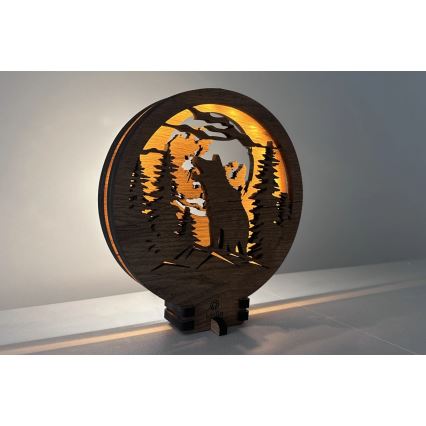 Li-Go 23574/DUB2 - Dimbare LED-tafeldecoratie LED/12W/230V 20x22 cm eik/Wolf en maan