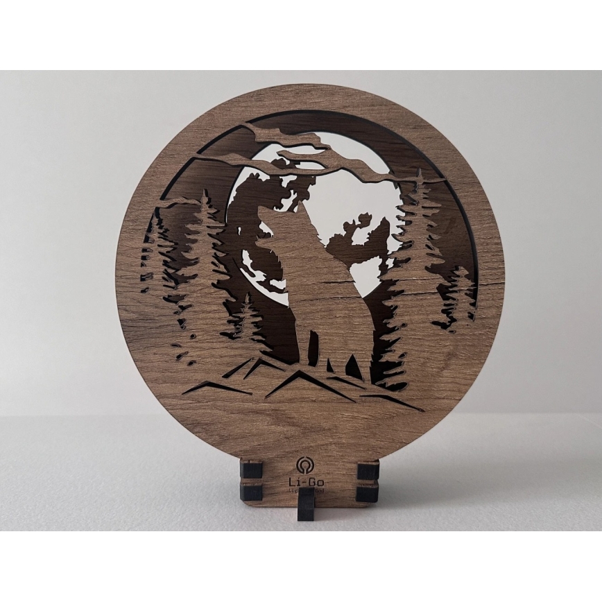 Li-Go 23574/DUB2 - Dimbare LED-tafeldecoratie LED/12W/230V 20x22 cm eik/Wolf en maan