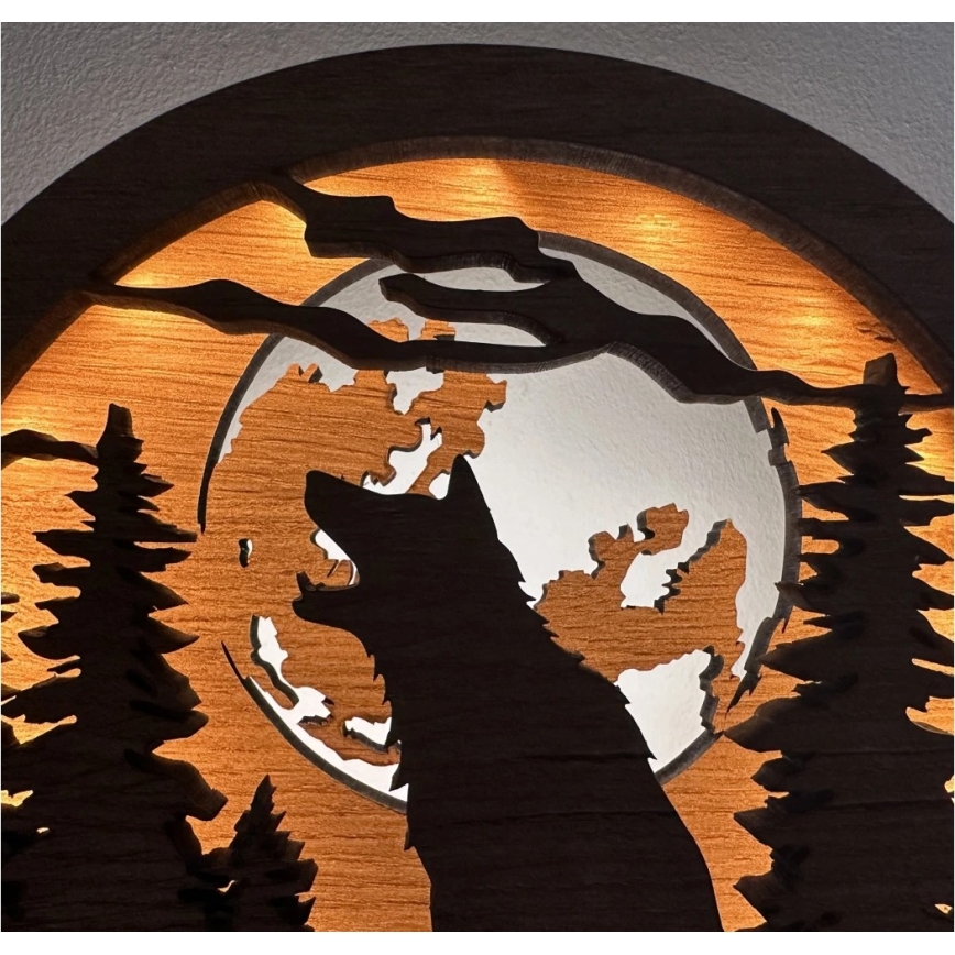 Li-Go 23574/DUB2 - Dimbare LED-tafeldecoratie LED/12W/230V 20x22 cm eik/Wolf en maan