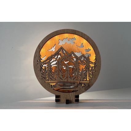 Li-Go 23583/DUB2 - Dimbare LED-tafeldecoratie LED/12W/230V 20x22 cm eikenhout/Bergen en bos