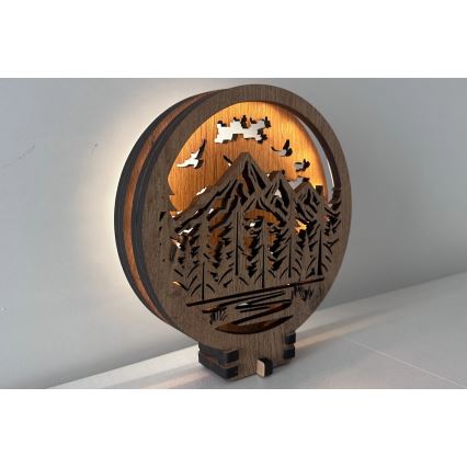 Li-Go 23583/DUB2 - Dimbare LED-tafeldecoratie LED/12W/230V 20x22 cm eikenhout/Bergen en bos