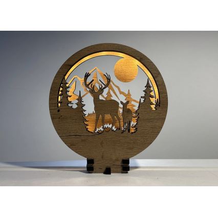 Li-Go 23592/DUB2 - LED-dimbare tafeldecoratie LED/12W/230V 20x22 cm eik/hert en hinde