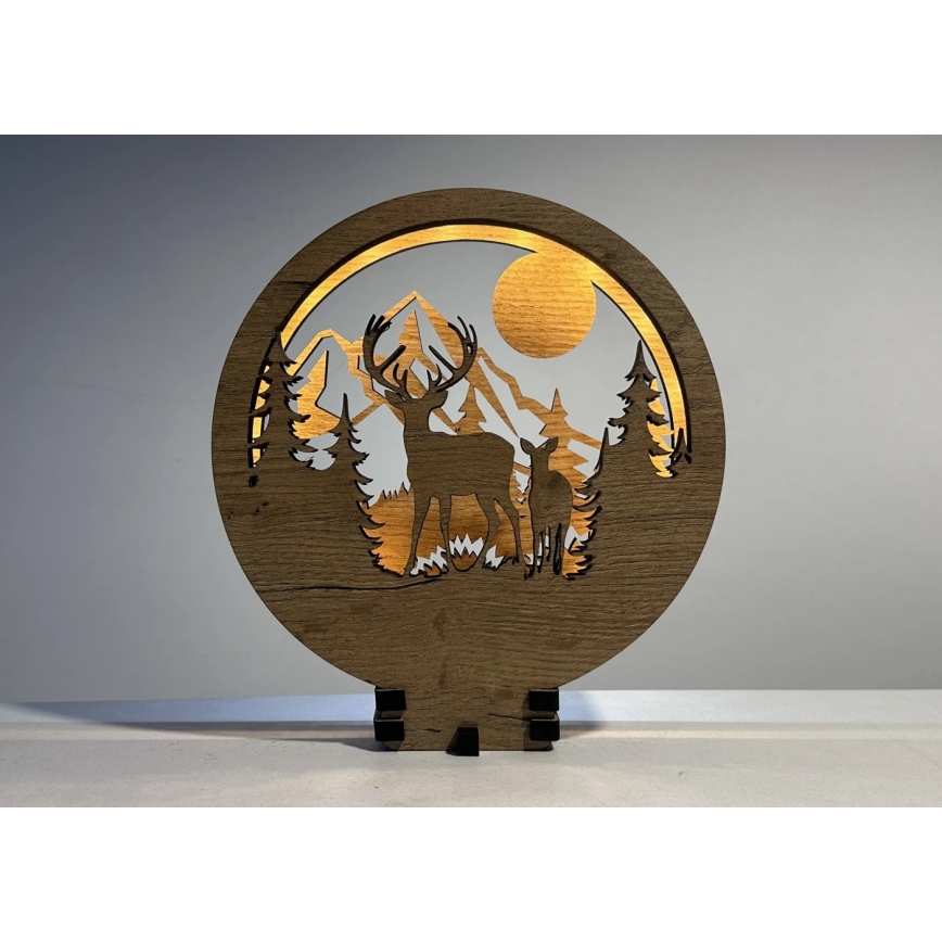 Li-Go 23592/DUB2 - LED-dimbare tafeldecoratie LED/12W/230V 20x22 cm eik/hert en hinde