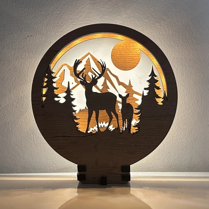 Li-Go 23592/DUB2 - LED-dimbare tafeldecoratie LED/12W/230V 20x22 cm eik/hert en hinde