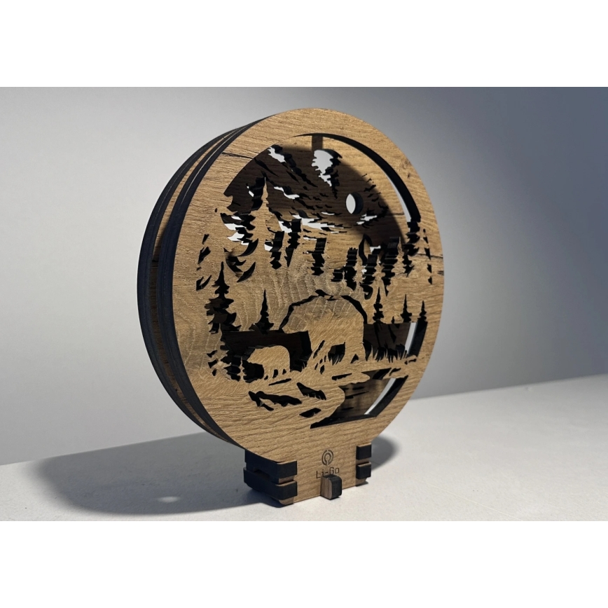 Li-Go 23595/DUB2 - Dimbare LED-tafeldecoratie LED/12W/230V 20x22 cm eiken/Beren