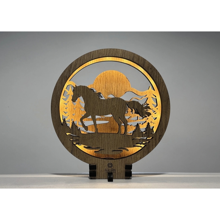 Li-Go 23598/DUB2 - Dimbare LED-tafeldecoratie LED/12W/230V 20x22 cm eik/paard