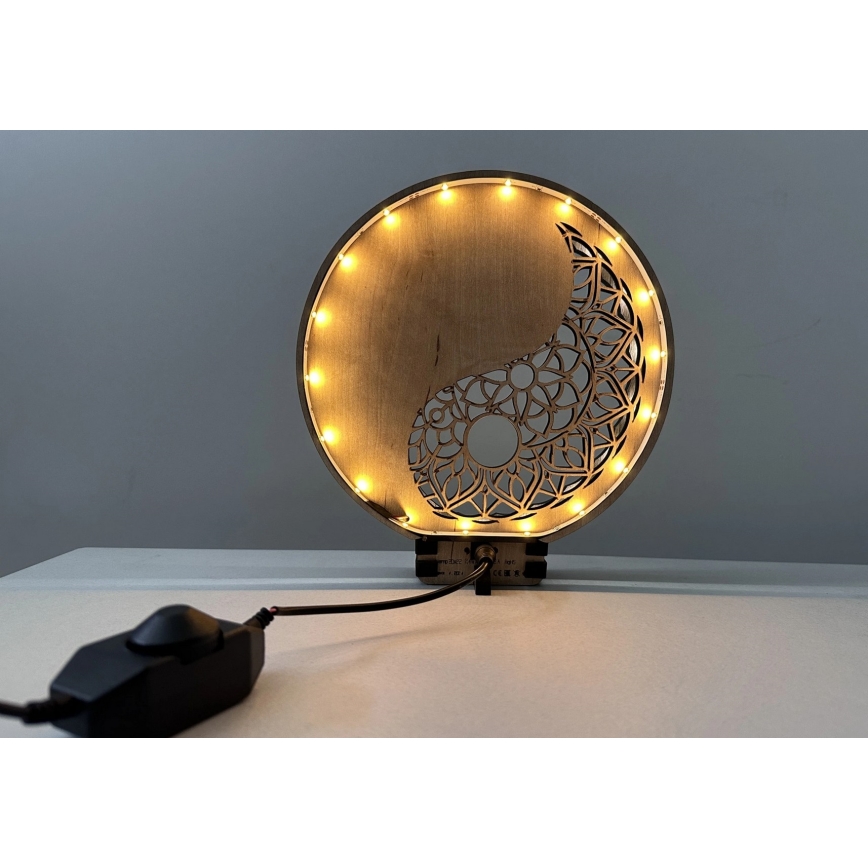 Li-Go 23607/O - dimbare LED-tafeldecoratie LED/12W/230V 20x22 cm walnoot/Yin Yang