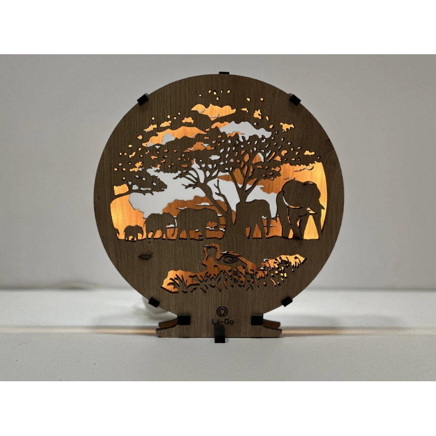 Li-Go 23610/DUB2 - LED dimbare tafeldecoratie LED/12W/230V 20x22 cm eiken/olifanten