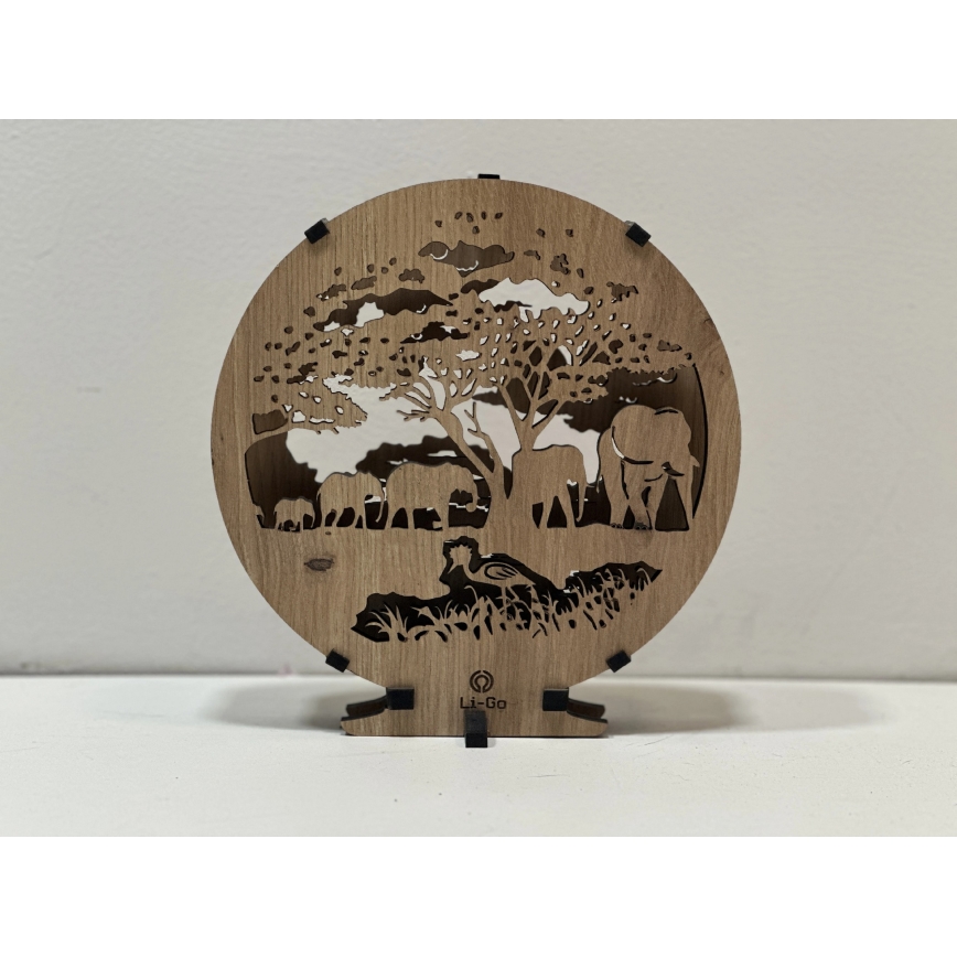 Li-Go 23610/DUB2 - Dimbare LED-tafeldecoratie LED/12W/230V 20x22 cm eiken/olifanten