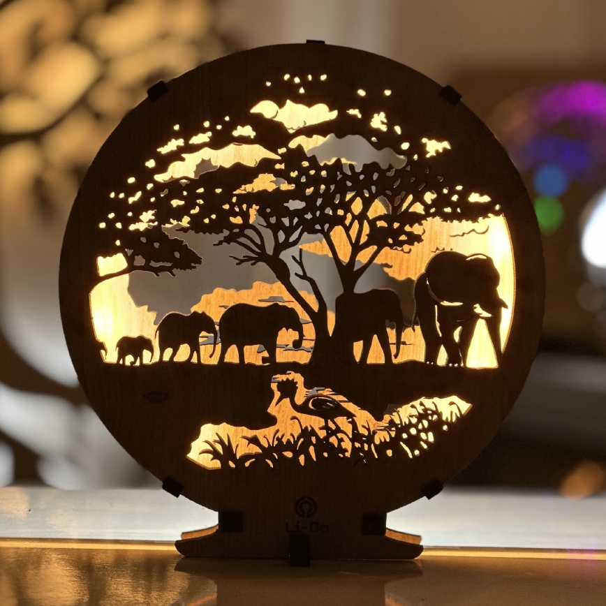 Li-Go 23610/DUB2 - Dimbare LED-tafeldecoratie LED/12W/230V 20x22 cm eiken/olifanten