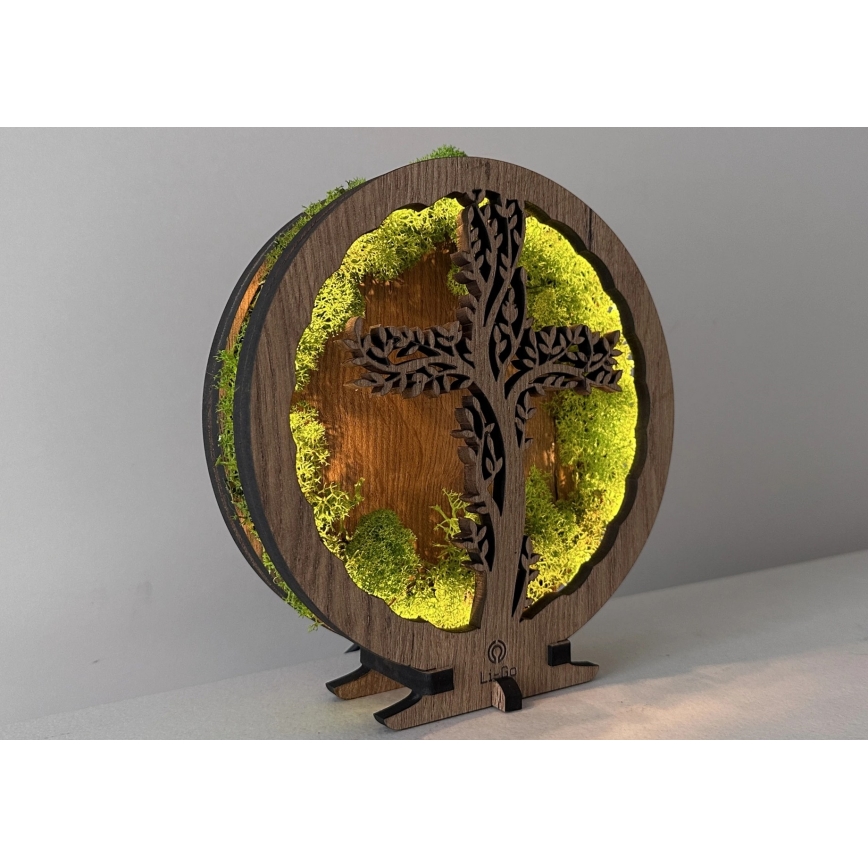 Li-Go 23622/DUB2 - Dimbare LED-tafeldecoratie LED/12W/230V 20x22 cm eiken/Kruis in mos