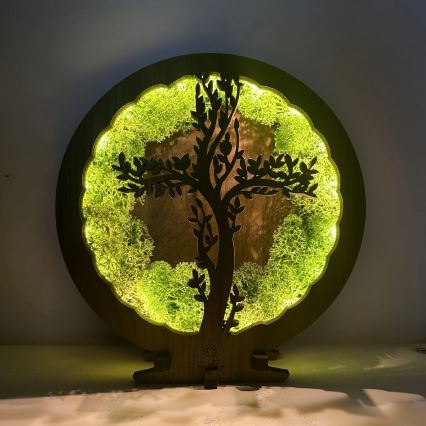 Li-Go 23622/DUB2 - Dimbare LED-tafeldecoratie LED/12W/230V 20x22 cm eiken/Kruis in mos