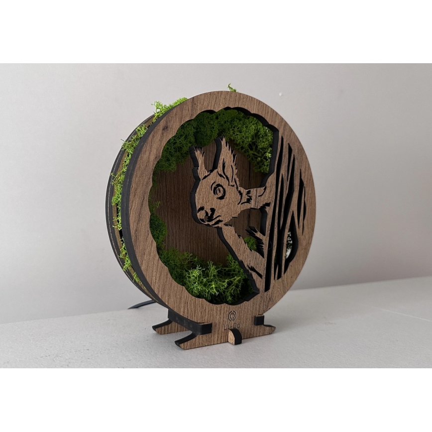 Li-Go 23625/DUB2 - dimbare LED-tafeldecoratie LED/12W/230V 20x22 cm eiken/mos-eekhoorn