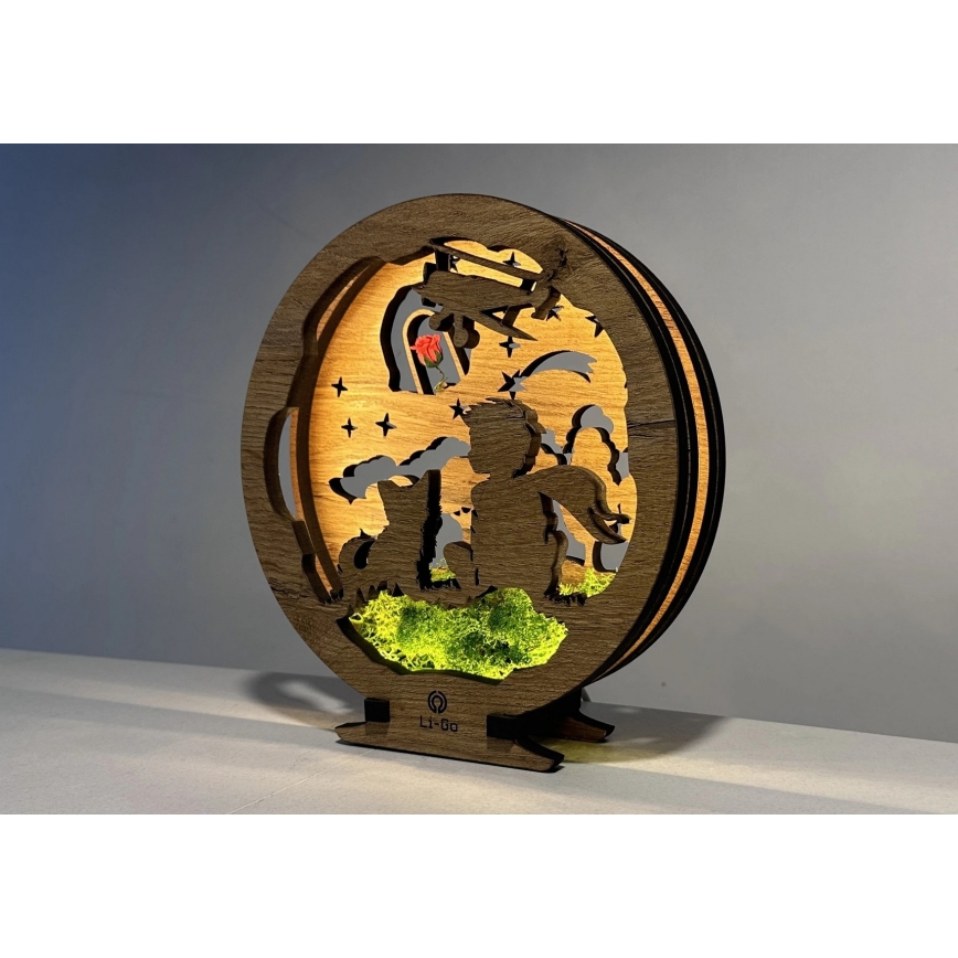 Li-Go 23634/DUB2 - Dimbare LED tafeldecoratie LED/12W/230V 20x22 cm eiken/De Kleine Prins met een roos