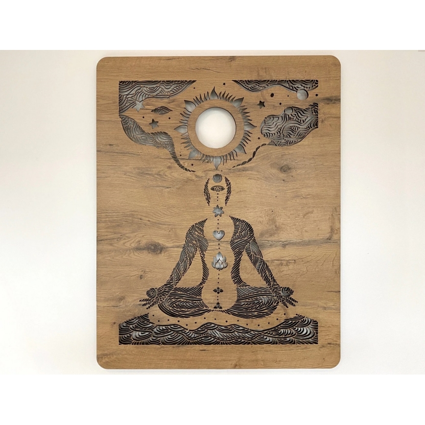 Li-Go 4421/A/4 - Dimbare LED wanddecoratie LED/10W/5V 30000 mAh 70x90 cm eik/chakra's