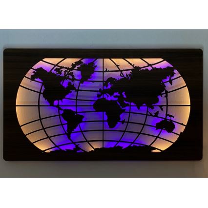Li-Go 4709/DUB2 - LED RGBW dimbare wanddecoratie LED/24W/230V 125x74 cm eiken/wereldkaart met parallellen + afstandsbediening