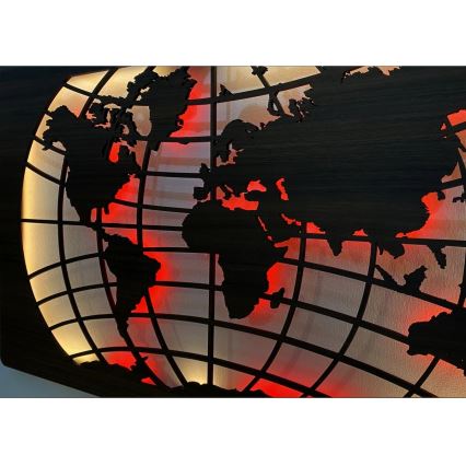 Li-Go 4709/DUB2 - LED RGBW dimbare wanddecoratie LED/24W/230V 125x74 cm eiken/wereldkaart met parallellen + afstandsbediening
