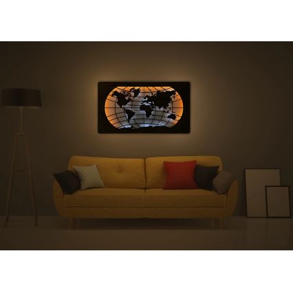 Li-Go 4868/DUB2 - Dimbare LED-wanddecoratie LED/24W/230V 110x60 cm eiken/wereldkaart (parallelle lijnen)