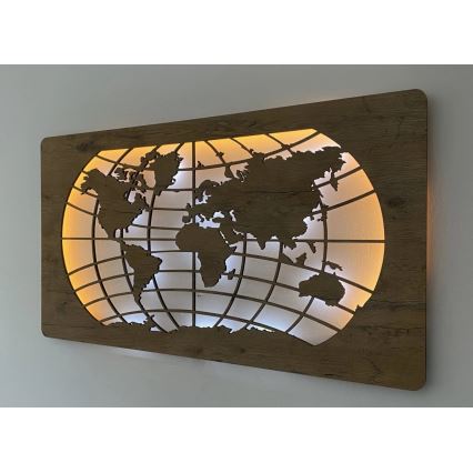 Li-Go 4868/DUB2 - Dimbare LED-wanddecoratie LED/24W/230V 110x60 cm eiken/wereldkaart (parallelle lijnen)