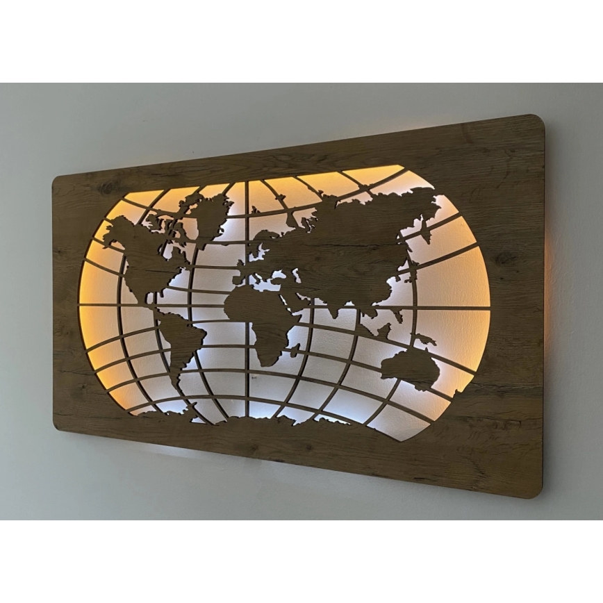 Li-Go 4868/DUB2 - Dimbare LED-wanddecoratie LED/24W/230V 110x60 cm eiken/wereldkaart (parallelle lijnen)